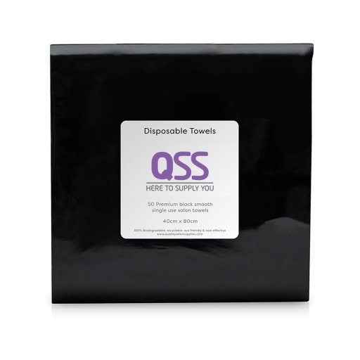 QSS Disposable Hairdressing Towels - Smooth Black - 40cm x 80cm (Pack of 50)